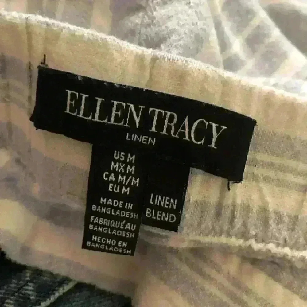 ELLEN TRACY light blue white striped linen beach pants women MEDIUM - Picture 5 of 7